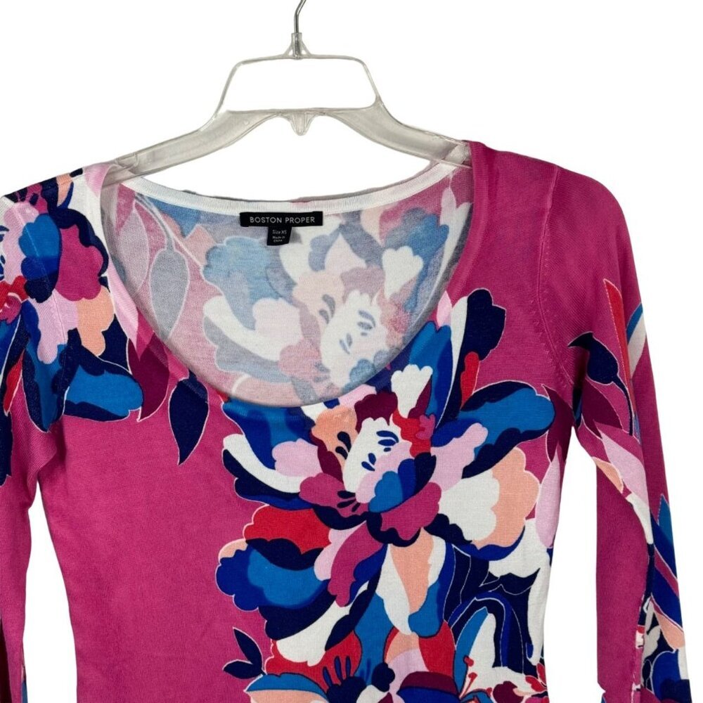 Boston Proper NWOT Floral Multicolor Oversized XS Lightweight Sweater Colorful - Picture 2 of 11